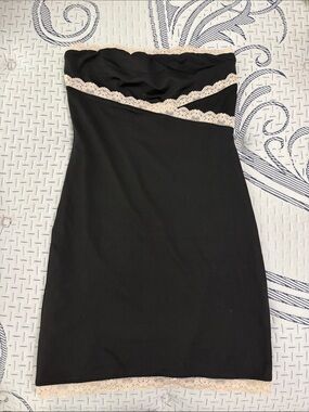 WHITE FOX Strapless Black Dress with Cream Lace Trim